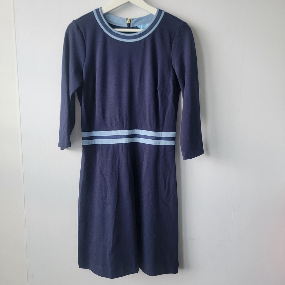 Draper James women's Solid Persley Ponte Dress size S Two Tone Navy Blue Striped